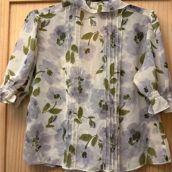 CAbi Lavender and Sage Ruffle V-Neck Blouse - Picture 2 of 4